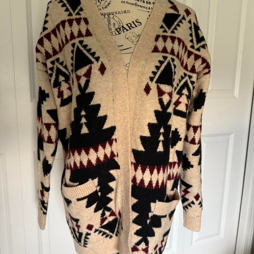 Cozy Cream and‎ Black Lucky Brand Western Y2K Casual Cardigan